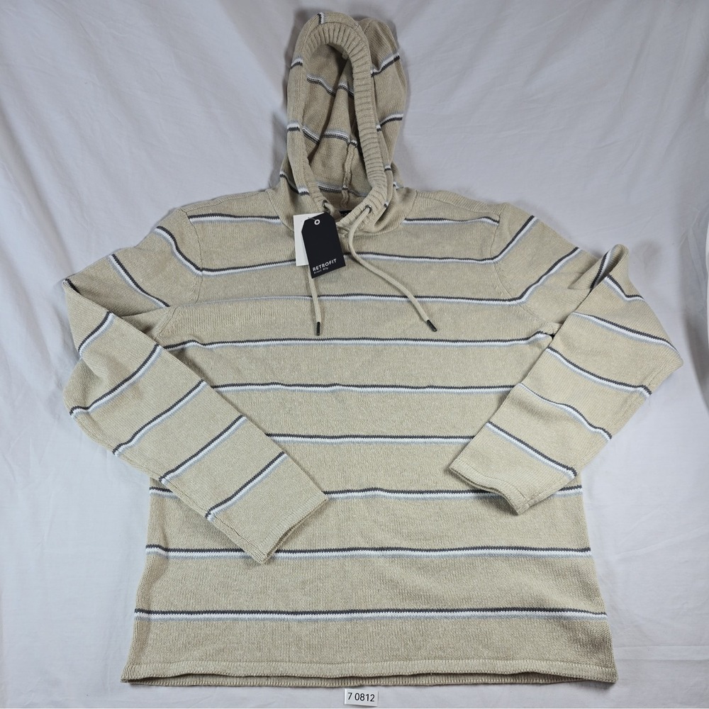 New W/Tags Retrofit Beige, White & Gray Striped Hoodie Sweater Mens M